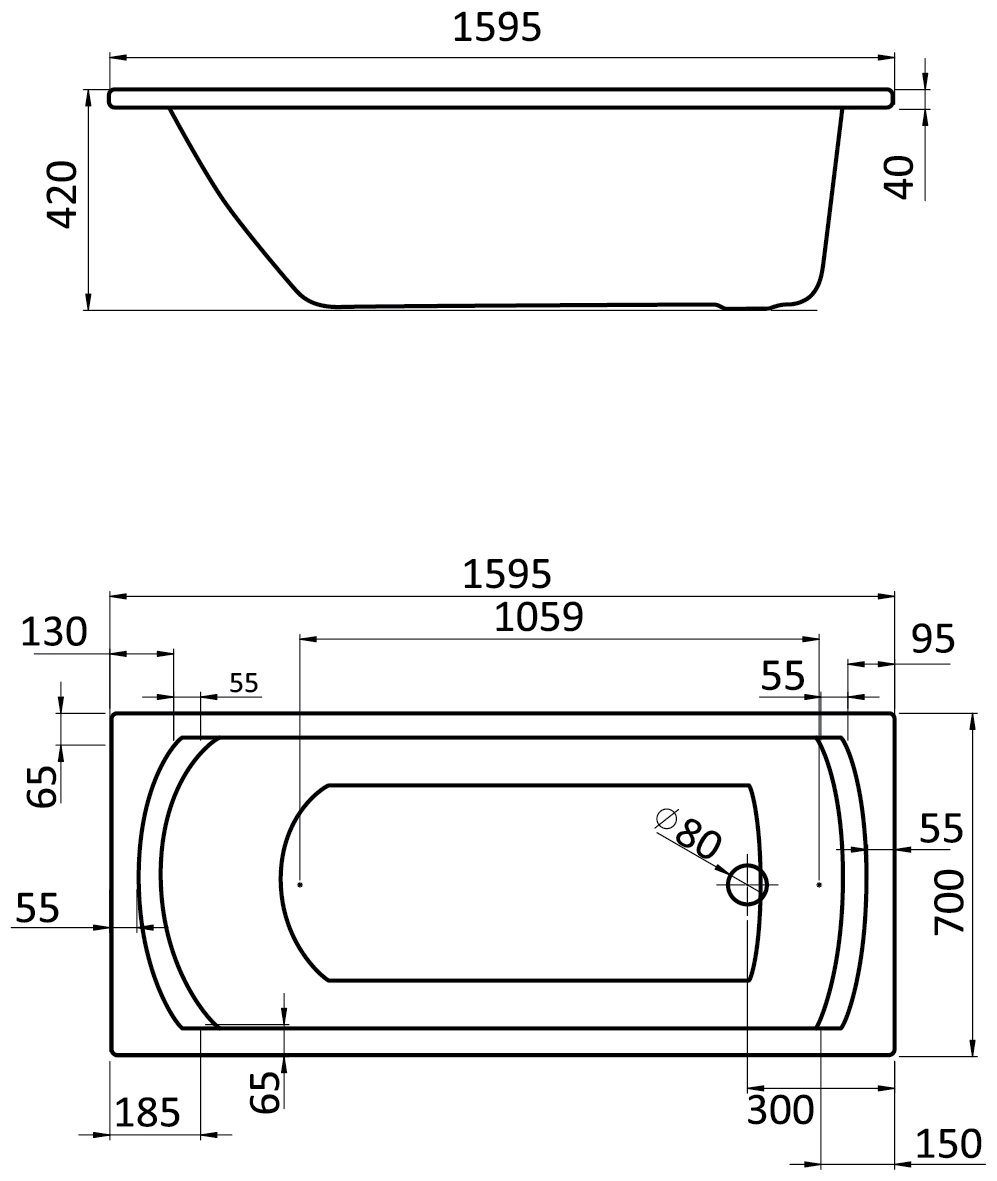 Ванна Santek Монако акрил 160x70см 1.WH11.1.977 (без каркаса)