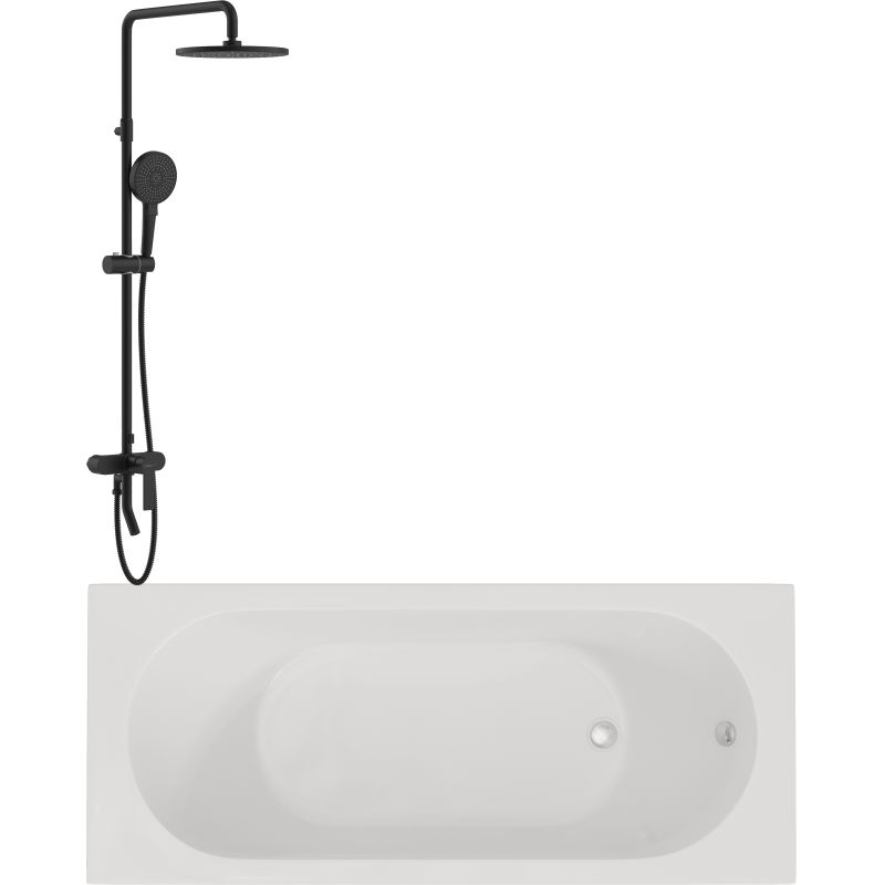 Акриловая ванна Artemis Poros 175x75 с экраном + душевая стойка STWORKI HWB0501-P01BK черная матовая