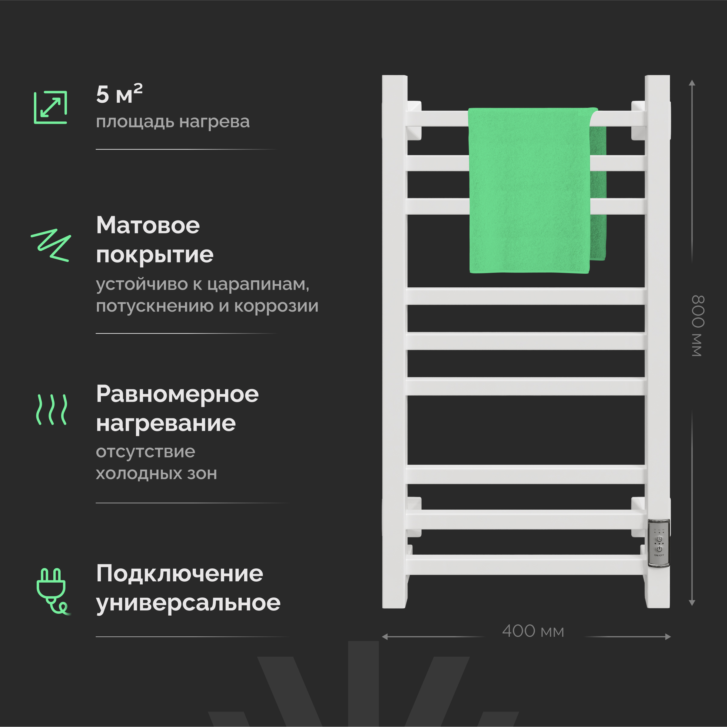 Полотенцесушитель электрический EWRIKA Пенелопа КВ 80х40, белый