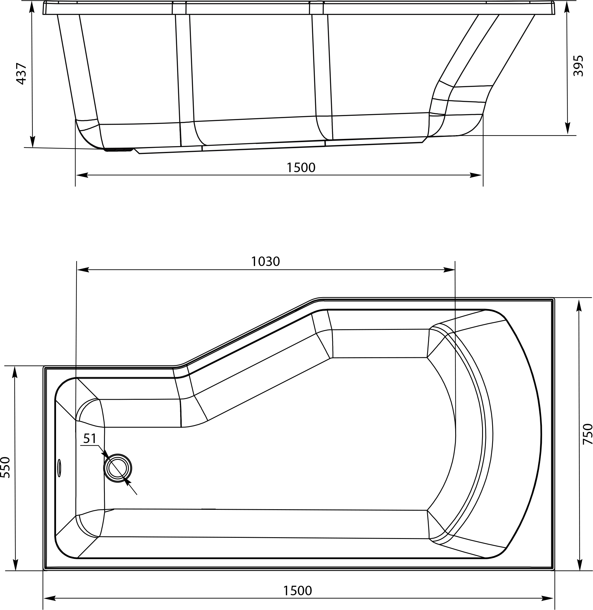 Акриловая ванна STWORKI Кронборг L 150x75 с ножками