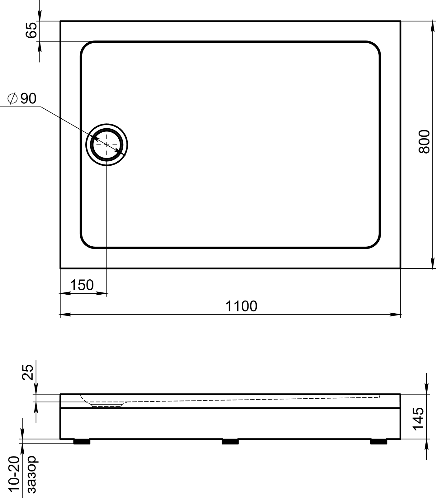 Поддон для душа STWORKI Эстерсунд 110x80, с сифоном