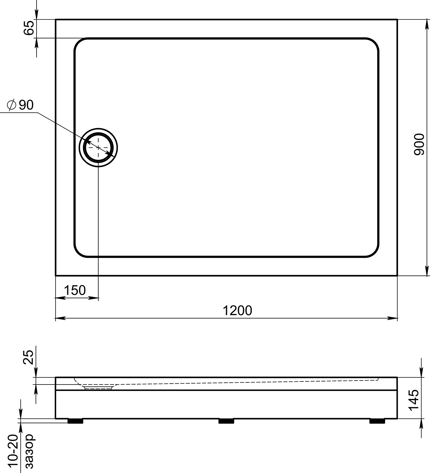 Поддон для душа STWORKI Эстерсунд 120x90, с сифоном