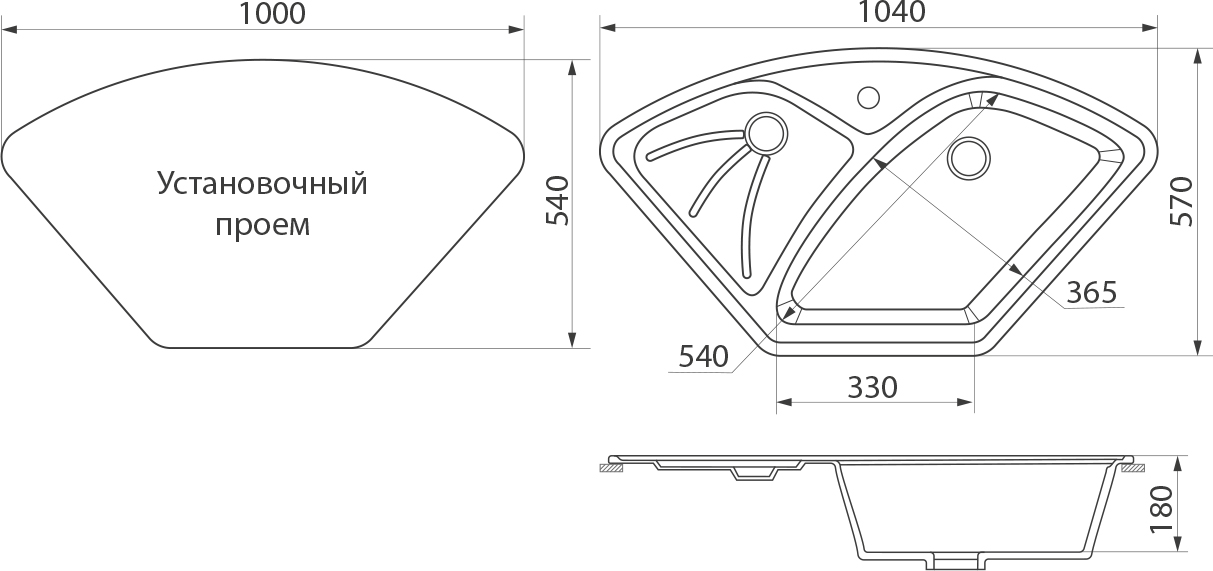 Мойка кухонная Domaci Бьелла DMC-10E серая, угловая, с крылом, с отверстием под смеситель, трапеция, врезная