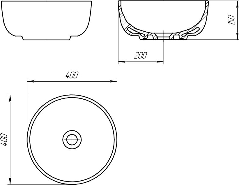 Раковина STWORKI Moduo 40 RING , накладная чаша на столешницу, круглая, без отверстия под смеситель, фарфоровая