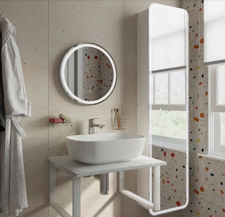Раковина DIWO Moduo 50 Square накладная чаша на столешницу, белая, прямоугольная, без отверстия под смеситель