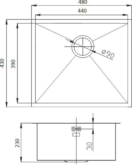 Мойка кухонная Domaci Равенна PVD DMB-114 медь, 48х43 см, врезная, квадратная, нержавеющая сталь