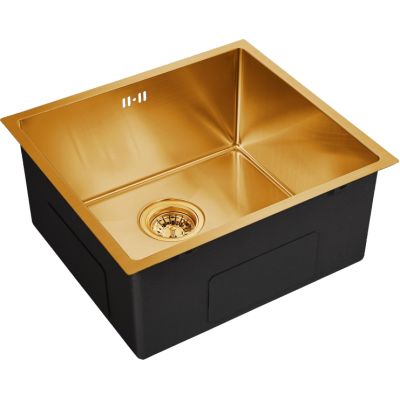 Мойка кухонная Domaci Равенна PVD DMB-114 золотая, 48х43 см, врезная, квадратная, нержавеющая сталь