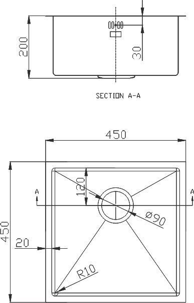 Мойка кухонная Domaci Равенна PVD DMB-112 золотая, 45х45 см, нержавеющая сталь, квадратная, встраиваемая