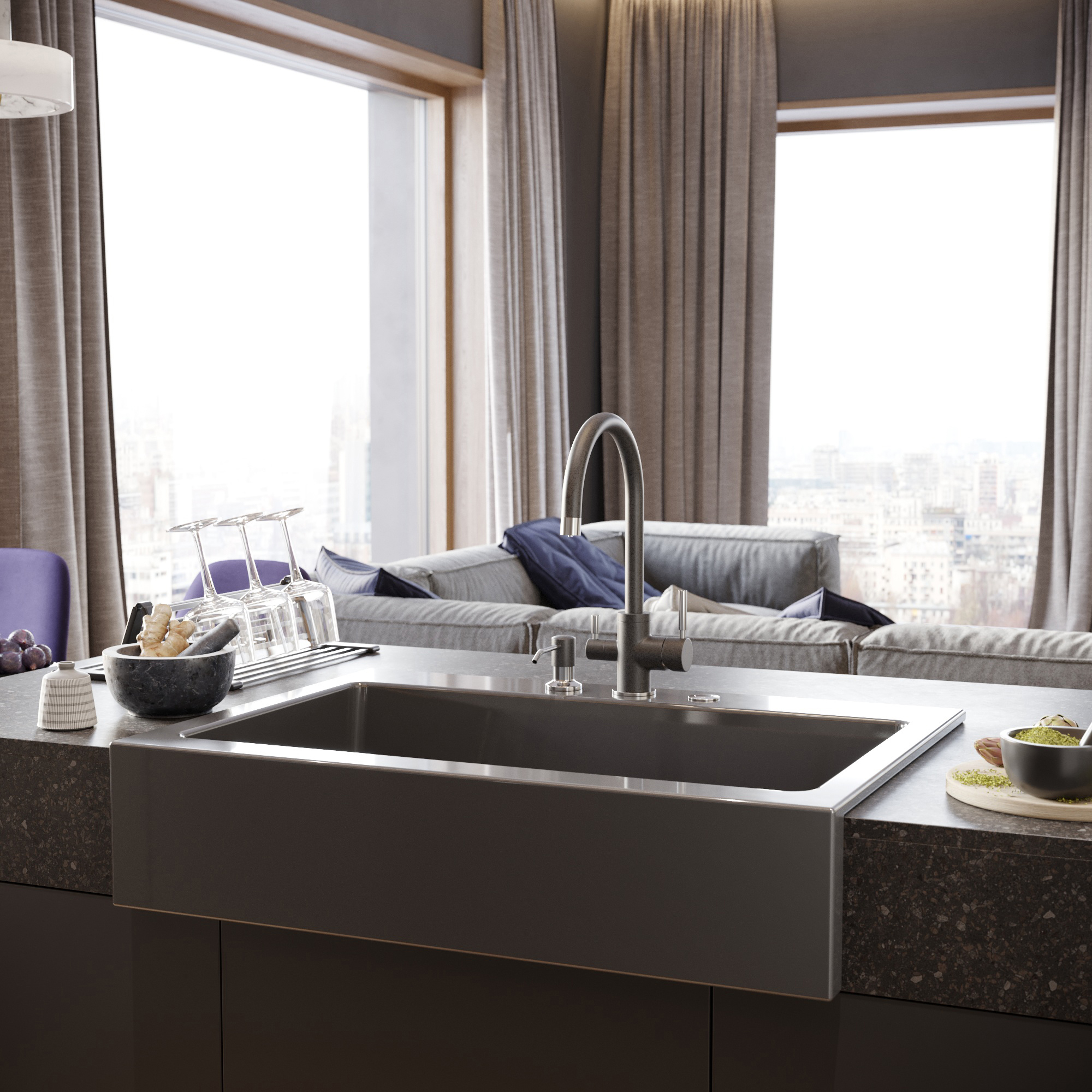 Мойка кухонная Domaci Сиена 50186-112 антрацит, с 3 отверстиями