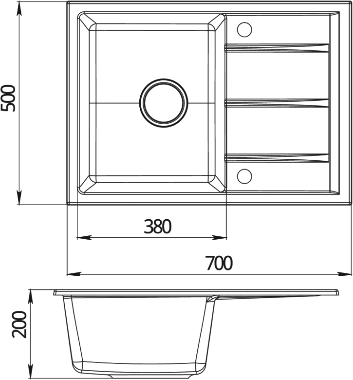 Мойка кухонная Domaci Солерно DMQ-1700.Q берилл, 70х50 см, бежевая, кварцевая, прямоугольная, с крылом