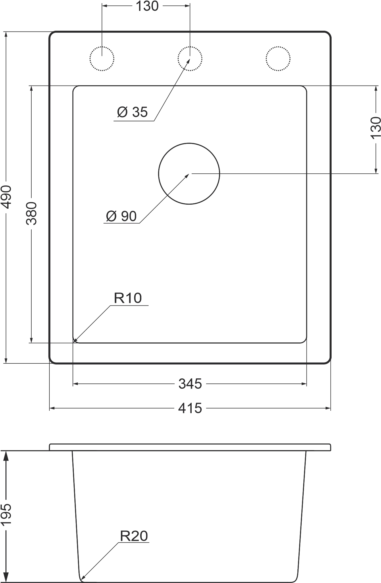 Мойка кухонная Domaci Солерно DMQ-1415.Q оникс, 42х49 см, кварцевая, прямоугольная, встраиваемая
