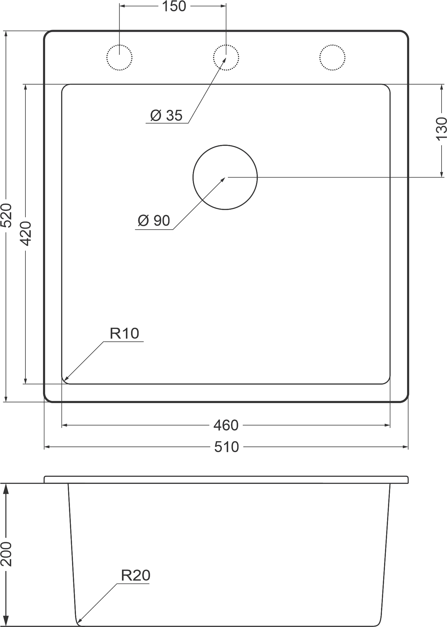 Комплект Мойка кухонная Domaci Солерно DMQ-1510.Q антрацит, 51х52 см, кварцевая, квадратная, черная, с отверстием под смеситель + Смеситель DC-3003 антрацит + Дозатор 401 антрацит