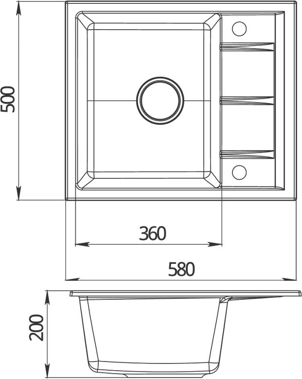 Комплект Мойка кухонная Domaci Солерно DMQ-1580.Q антрацит, 36х46 см, с крылом, кварцевая, прямоугольная, встраиваемая + Смеситель DC-3004 антрацит + Дозатор 401 антрацит