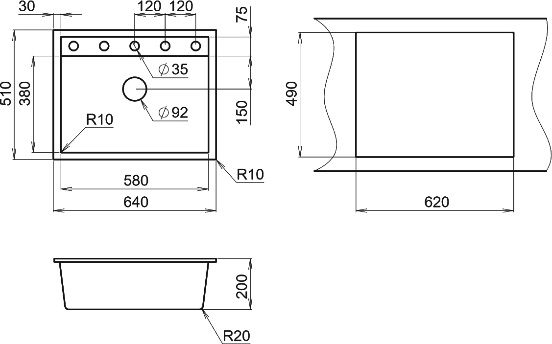 Комплект Мойка кухонная Domaci Солерно DMQ-1640.Q антрацит, 64х51 см, серая, кварцевая, встраиваемая, прямоугольная + Смеситель DC-3007 антрацит + Дозатор 401 антрацит