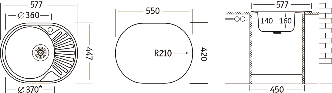 Комплект Мойка кухонная Domaci Равенна Rite DFA 577*447 (6) L2T L + Смеситель D45-002cr