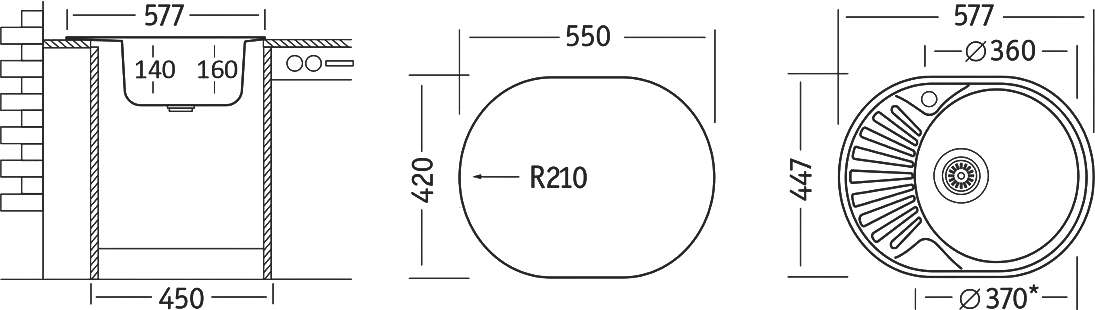 Комплект Мойка кухонная Domaci Равенна Rite DFA 577*447 (6) R1T R + Смеситель D45-002cr