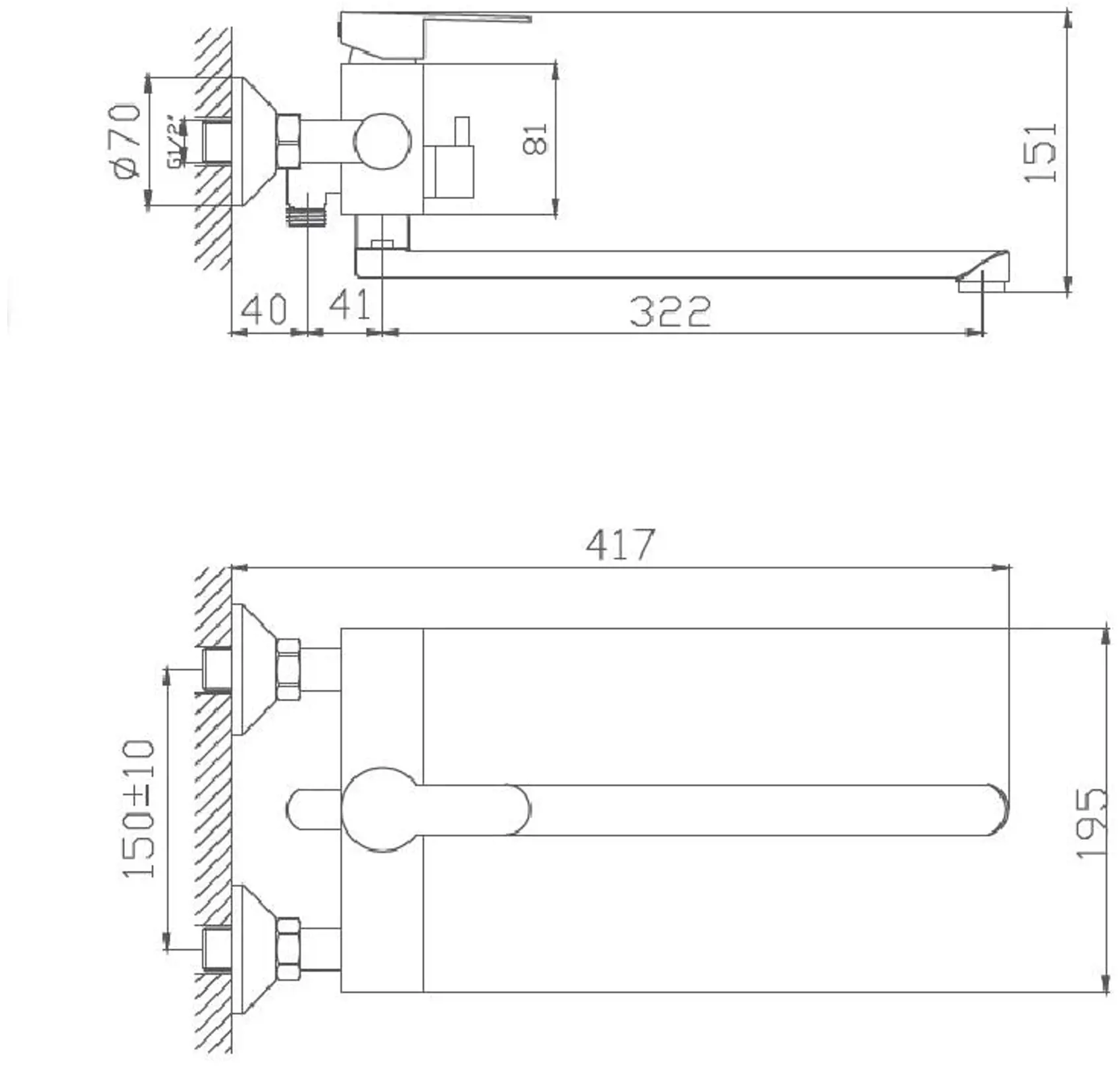 Смеситель для ванны Haiba HB22801 сатин