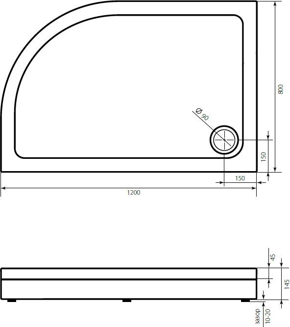 Поддон для душа STWORKI Хельсинки 120x80 L, с сифоном
