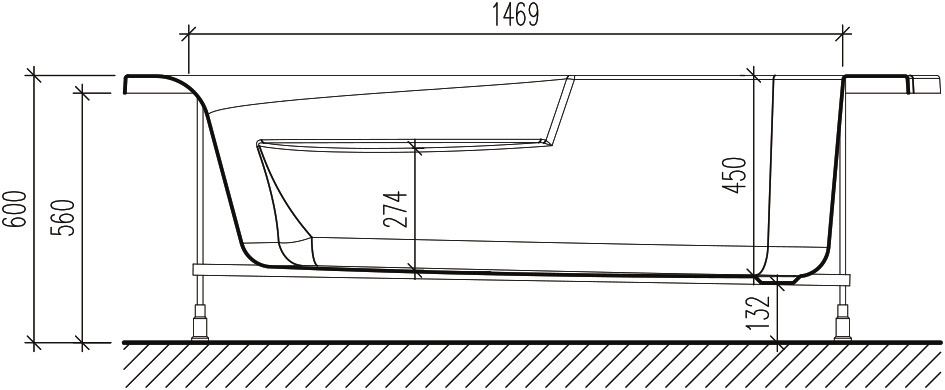 Акриловая ванна STWORKI Молде L 170x100, с каркасом