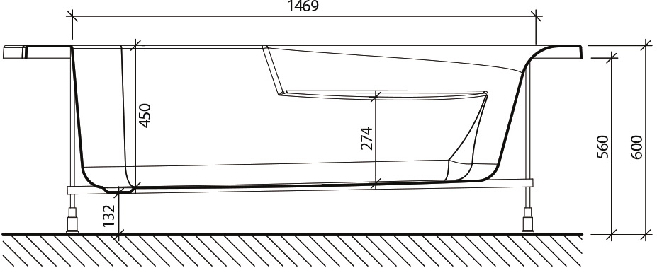 Акриловая ванна STWORKI Молде R 170x100, с каркасом