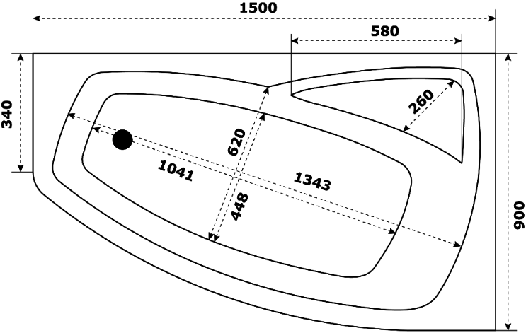 Акриловая ванна STWORKI Монтре R 150x90 с каркасом