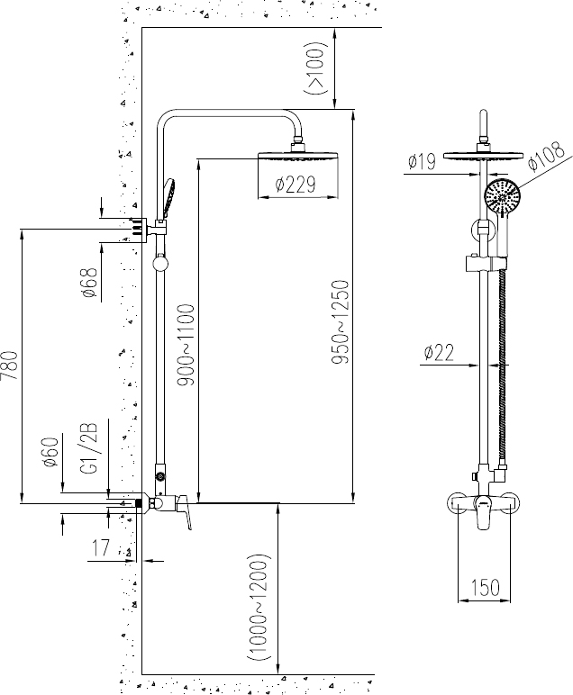 Душевая стойка STWORKI Ларвик P36412-484/1B-1