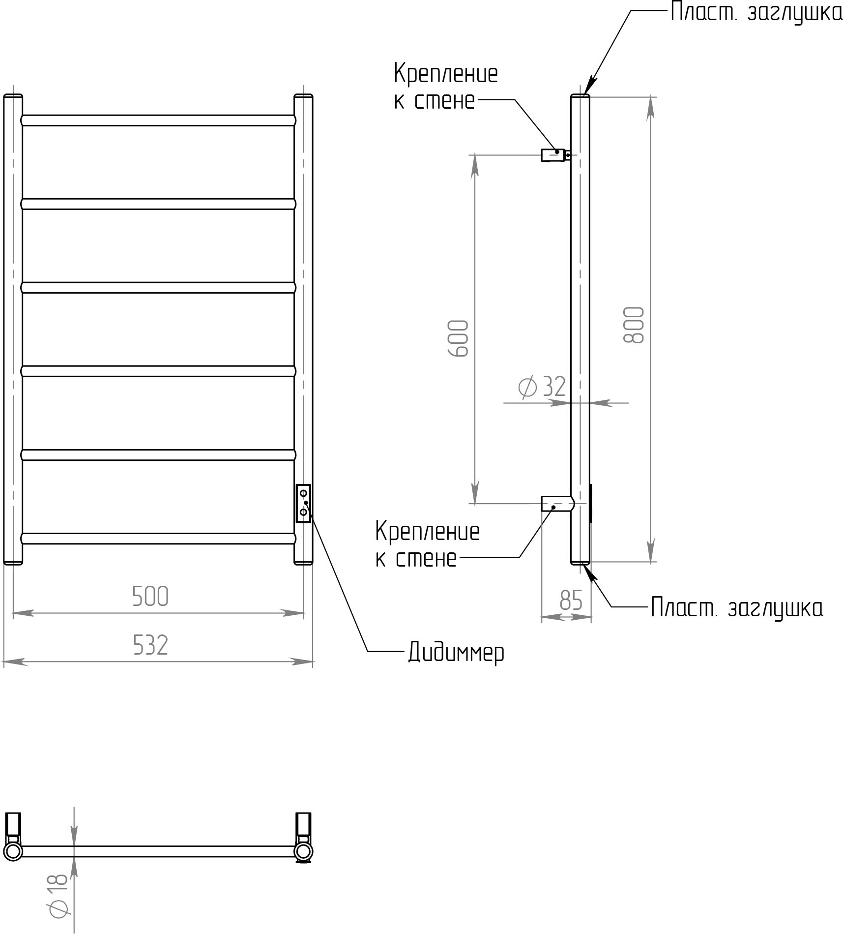 Полотенцесушитель электрический EWRIKA Сафо Д PN 80×50, бронза