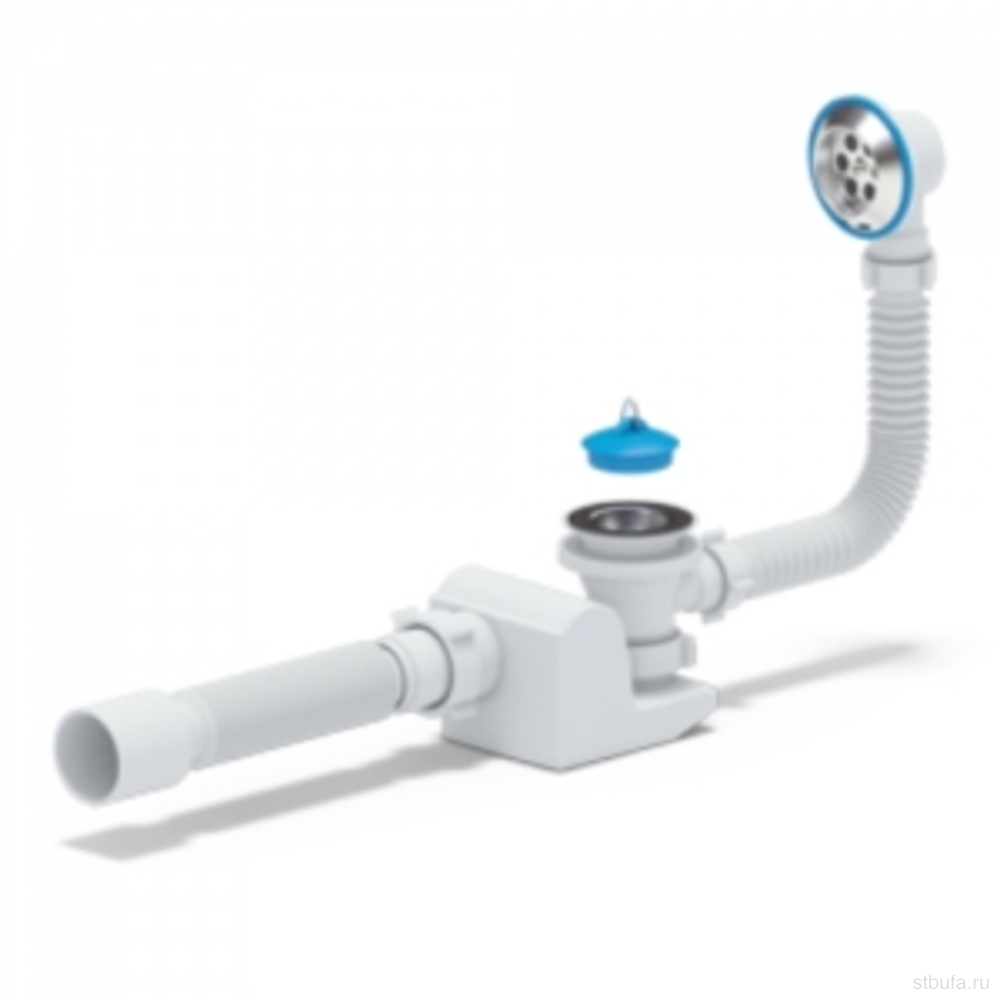 Сифон для ванны АНИ Пласт БригE655 1 1/2 дюйма с переливом и гибкой трубой 40х50 мм (1/25)