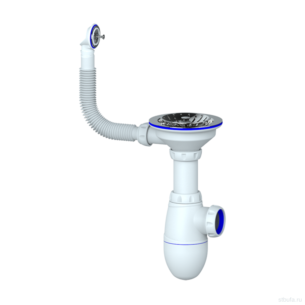 Сифон для мойки 3 1/2*40 с круглым переливом UNICORN B411(винт, шток, ручка - латунь)