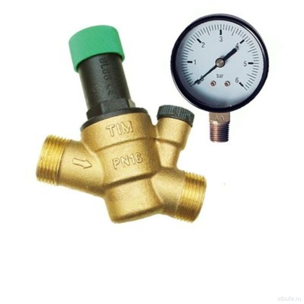 Редуктор снижение давления с манометром 1/2"г -1/2"г и 3/4"ш TIM