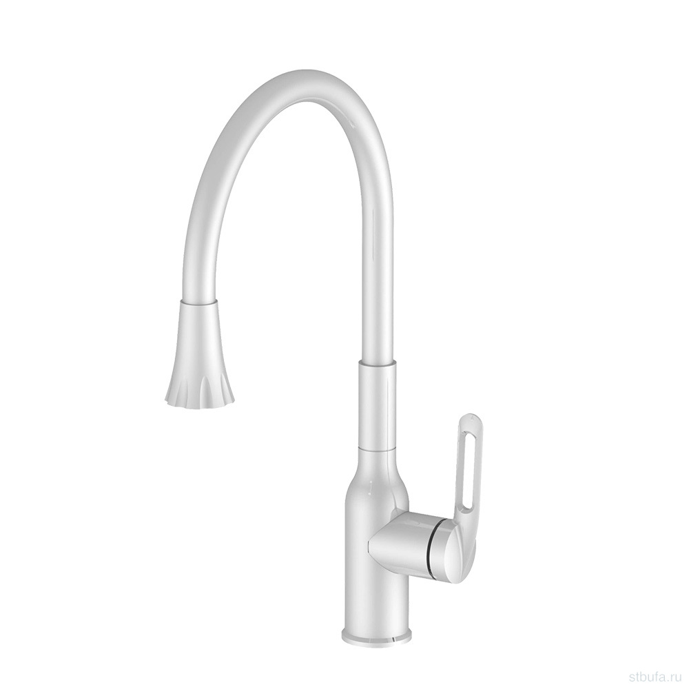 Смеситель для кухни, гибкий силиконовый излив, нерж. сталь VALFEX Sagittarius Steel White (10)