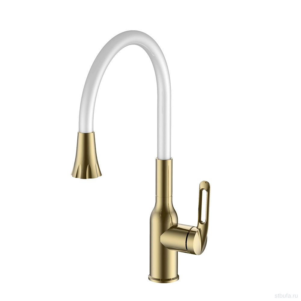 Смеситель для кухни, гибкий силиконовый излив, нерж. сталь VALFEX Sagittarius Steel Gold (10)