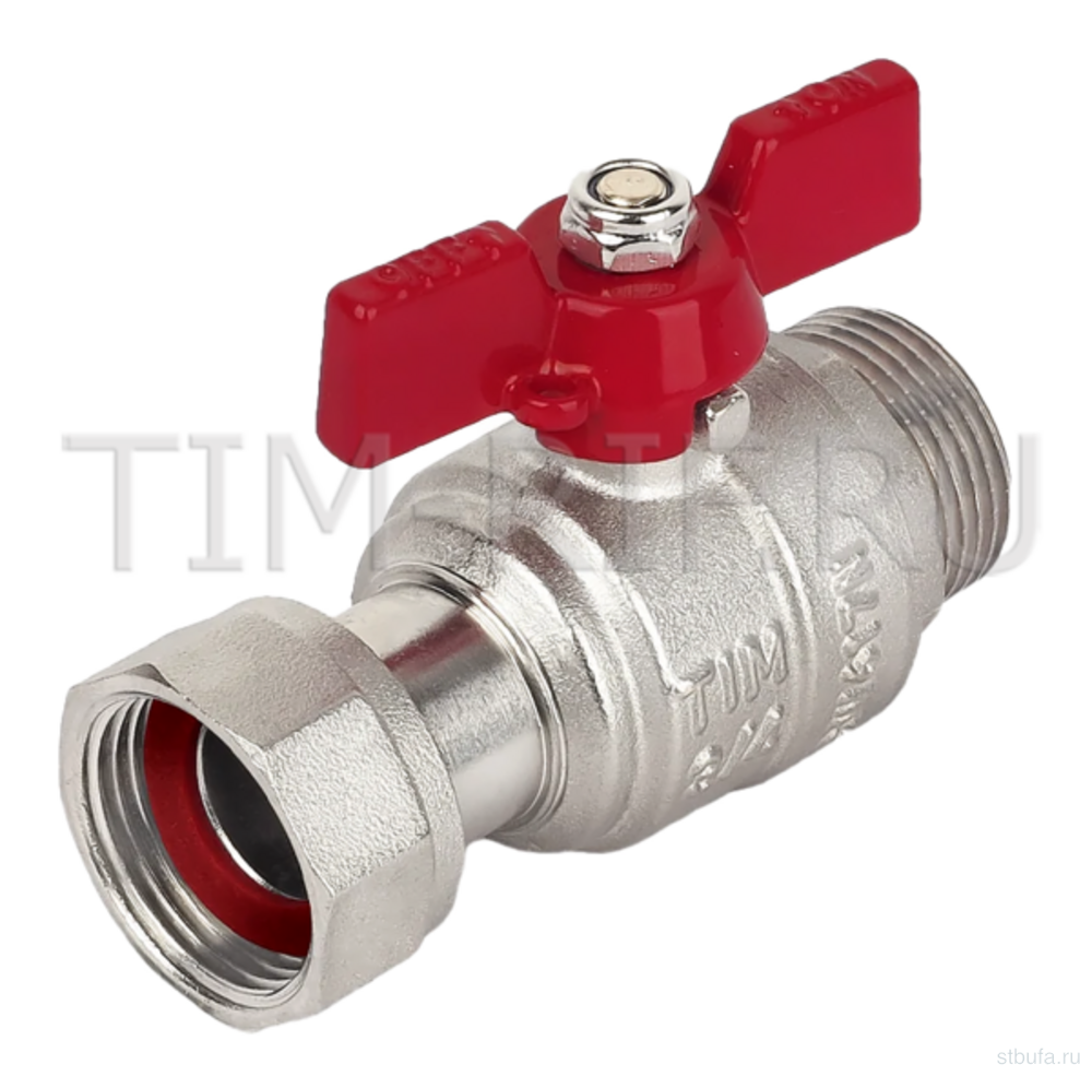 Кран шаровой прямой с накидной гайкой и наружной резьбой 1/2" TiM (20/80)