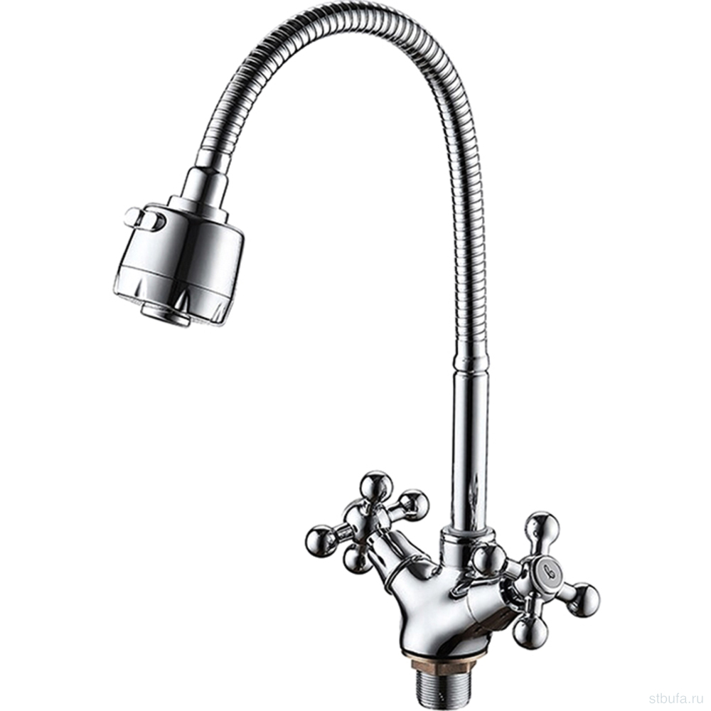 Смеситель для кухни LEDEME L4319-3 с гибким изливом и гайкой, цинк, хром (1/10)