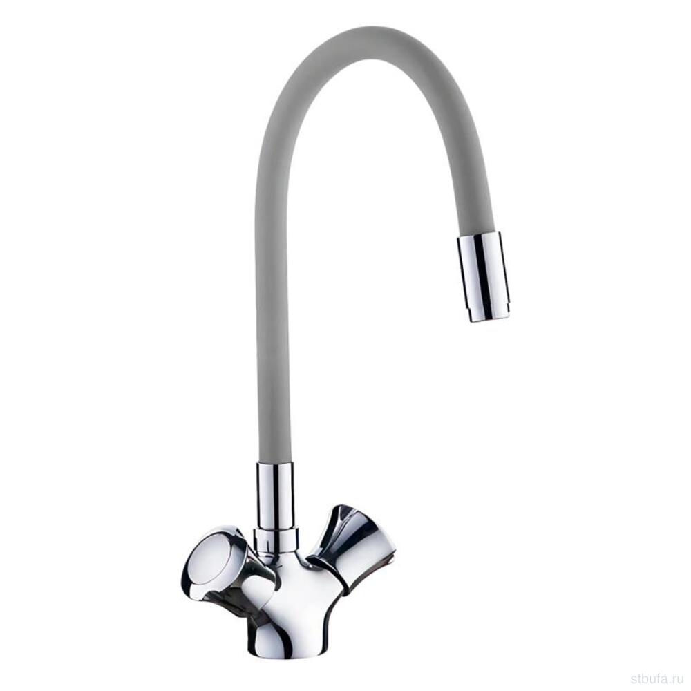 Смеситель для кухни LEDEME L4022-9 с силиконовым изливом, цинк, серый+хром (1/10)