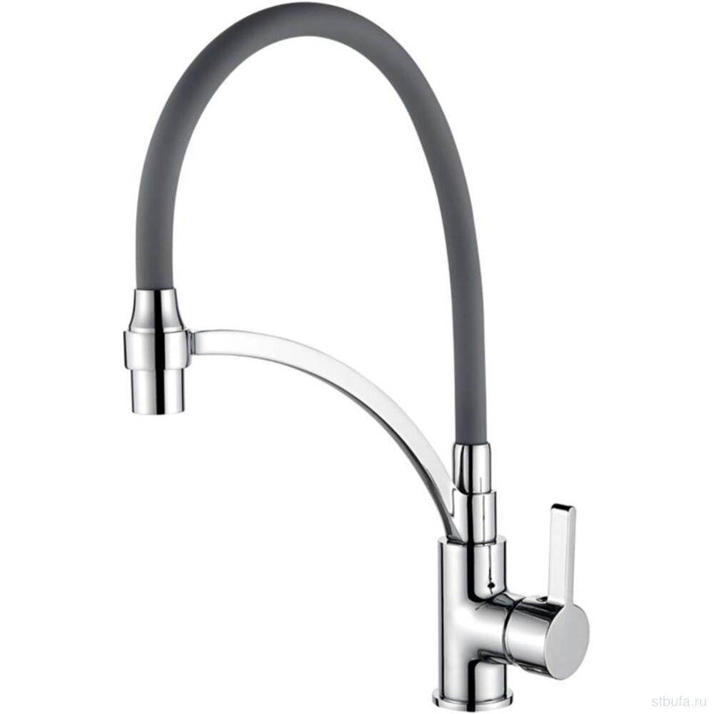Смеситель для кухни LEDEME L4499-9 с силиконовым изливом, латунь, серый+хром (1/10)