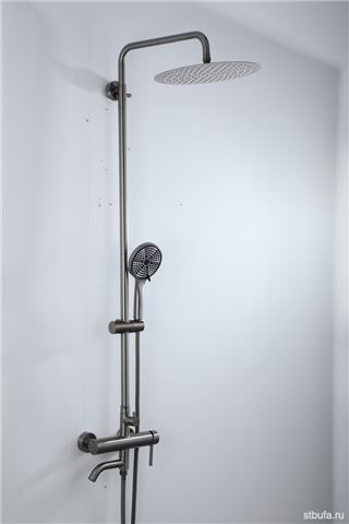 Душевая система (гарнитур) FRAP F24807-9 нерж.сталь, оружейная сталь, верх. душ, душевая лейка (1/3)