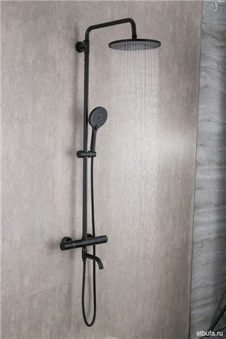 Душевая система (гарнитур) FRAP F24006-6 с термостатом, латунь, черная, переключ. в корпусе (1/3)