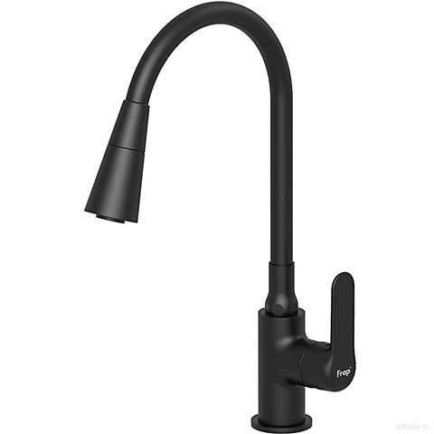 Смеситель FRAP кухня F4417-6 гибкий излив, латунь, черный, крепл. гайка (1/10)