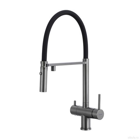 Смеситель GAPPO кухня с подключ. фильтра, гиб. черный излив, латунь G4397-89 оруж.сталь (1/8)