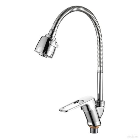 Смеситель для кухни LEDEME L4382 с гибким изливом и гайкой, цинк, хром (1/10)