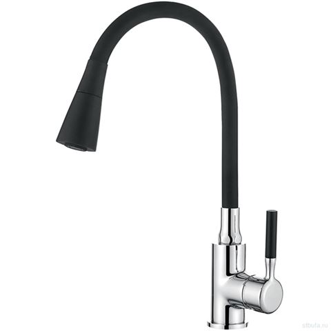 Смеситель для кухни LEDEME L4199-2 с силиконовым изливом, латунь, чёрный+хром(1/10)