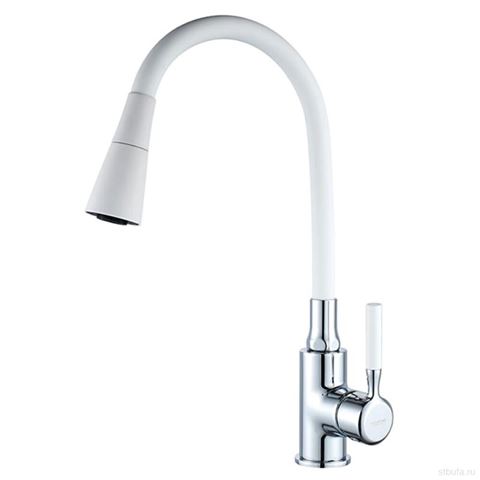 Смеситель для кухни LEDEME L4199-3 с силиконовым изливом, латунь, белый+хром(1/10)